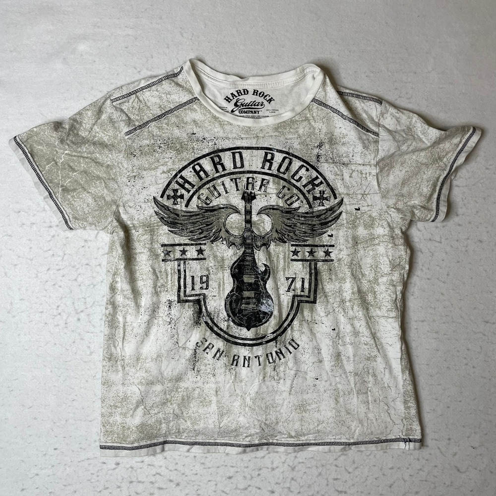 Hard Rock Guitar Company Mens Large‎ Graphic T Shirt Short Sleeve White Cotton